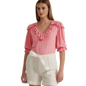 Lauren Ralph Lauren Womens Ruffle-Trim Jersey Top NWT